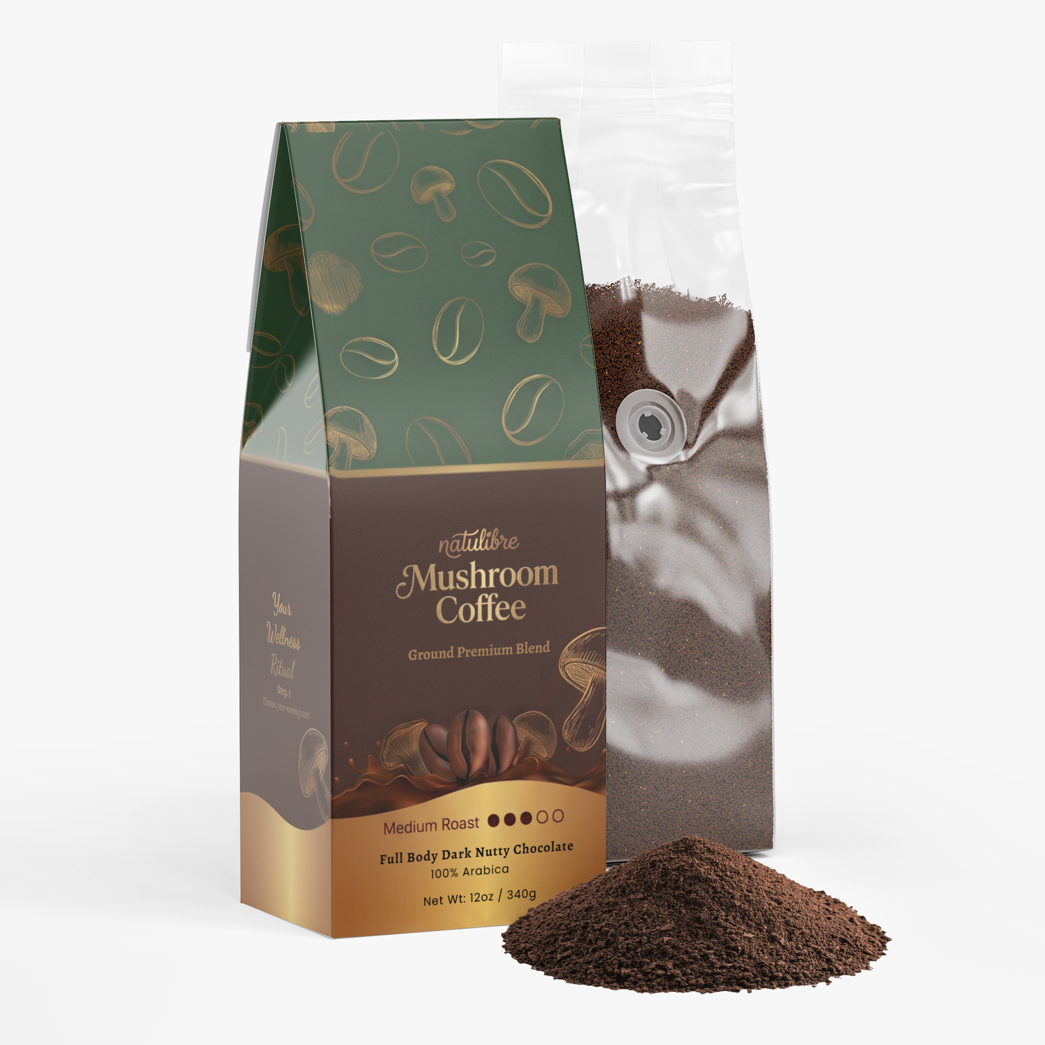 Natulibre Mushroom Coffee Blend nutrition facts and ingredients label