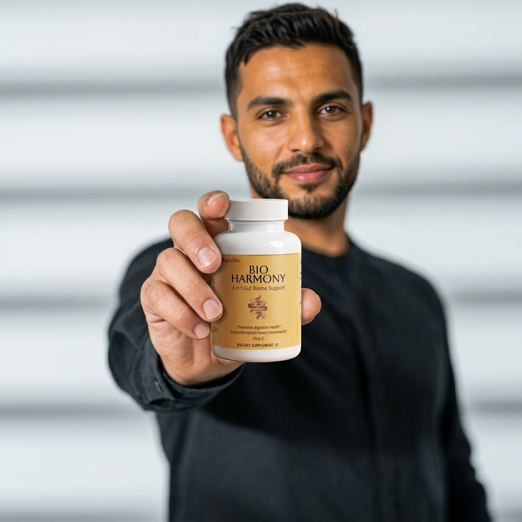 Customer holding Natulibre Bio Harmony bottle